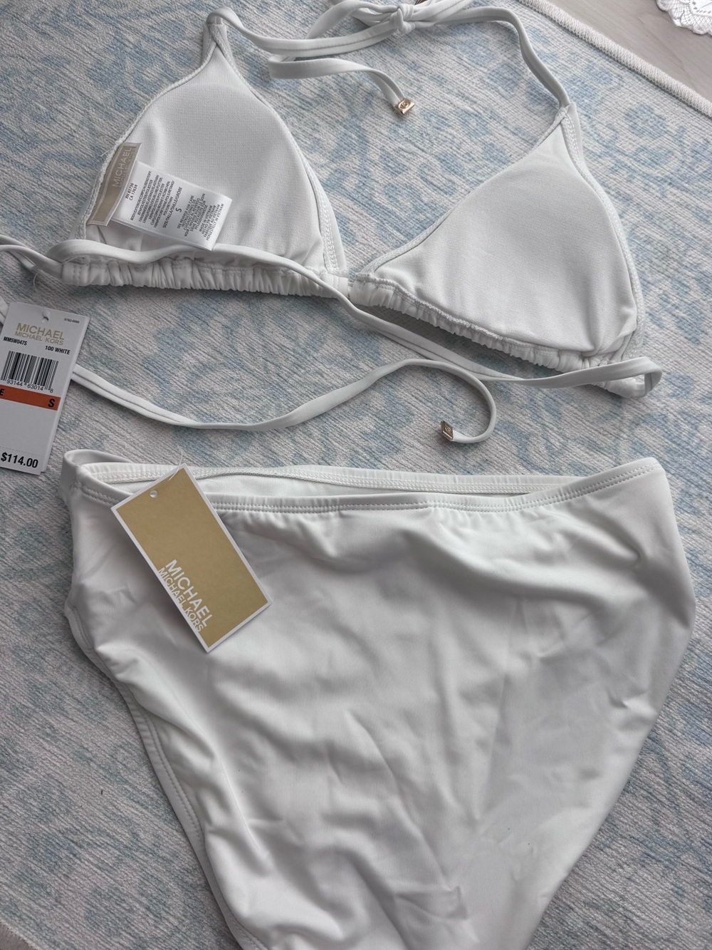 NWT Michael Kors White Two Piece Gold Belt Accent Bikini - Picture 3 of 5
